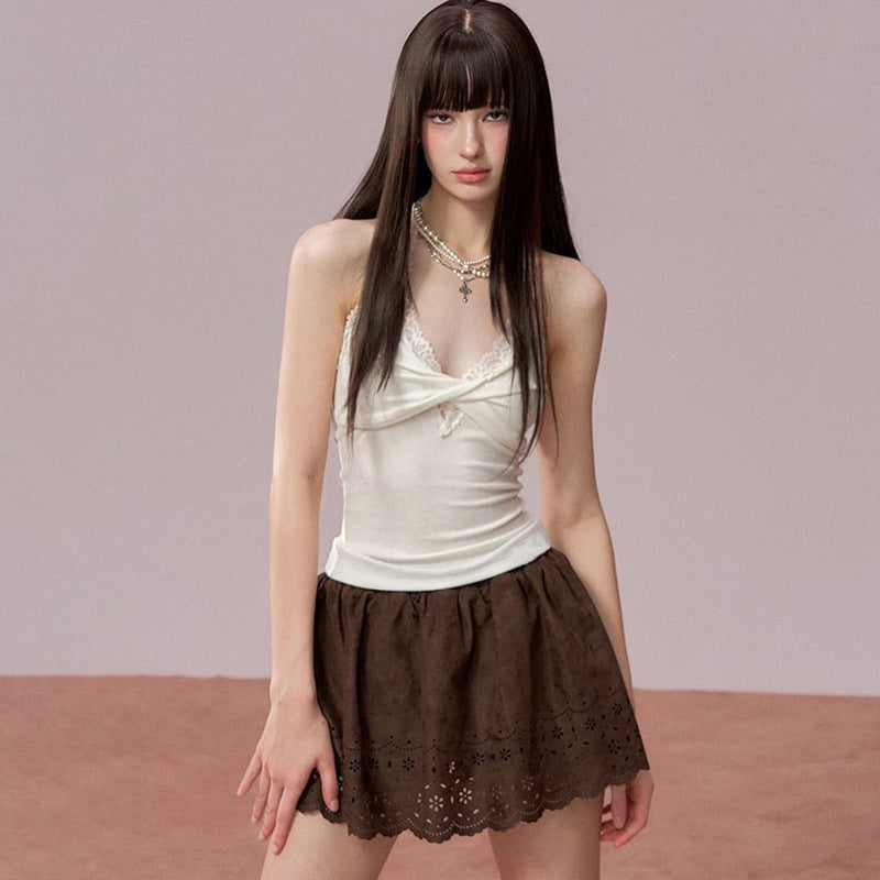 Damen Elegantes Haltertop mit Spitzendetails Drune