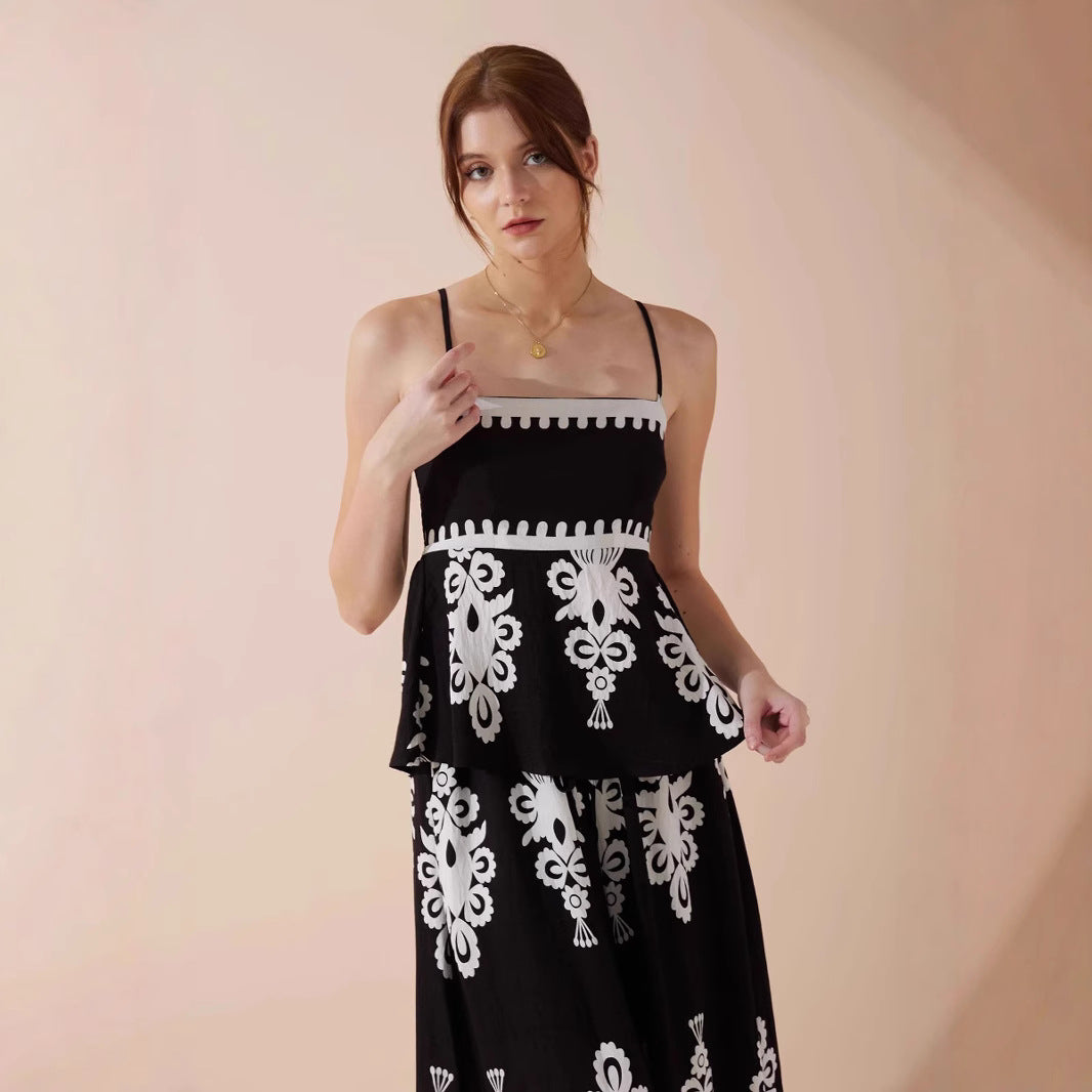 Damen Peplum-Top mit zarten Trägern und kunstvollem Muster Drune