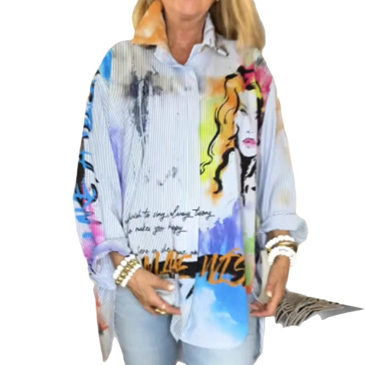 Damen Kunstvoll gestaltete Oversize-Bluse mit einzigartigem Grafikdesign Drune