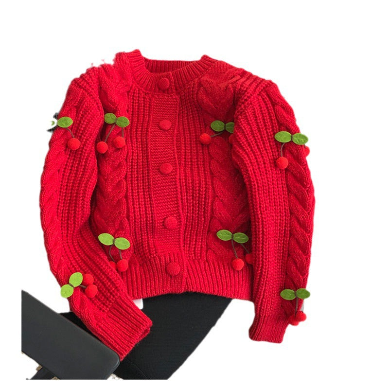 Damen Grobstrickpullover mit floralen Applikationen und Knopfdetails Drune