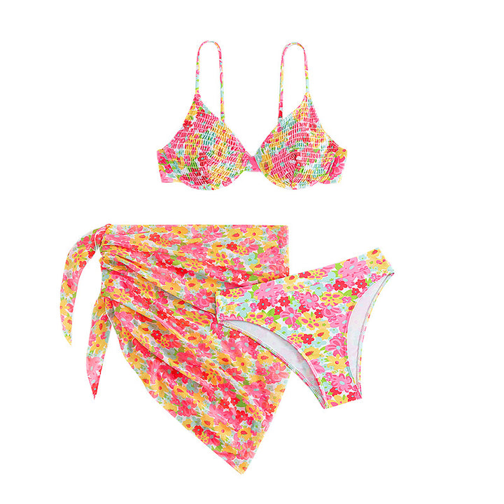 Damen Push-Up Bikini-Set mit floralem Wickelrock Drune