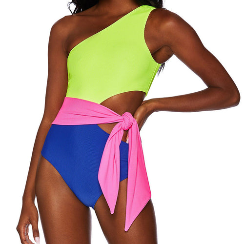 Damen Einteiliger Badeanzug mit asymmetrischem Design und modischem Wickelbund Drune