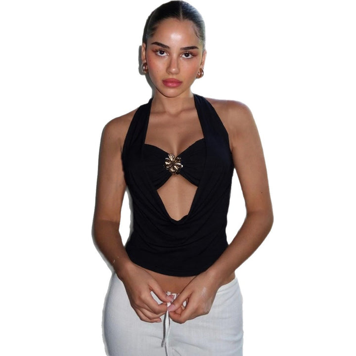 Damen Elegantes Wickeloberteil mit tiefem V-Ausschnitt und glamourösem Akzent Drune