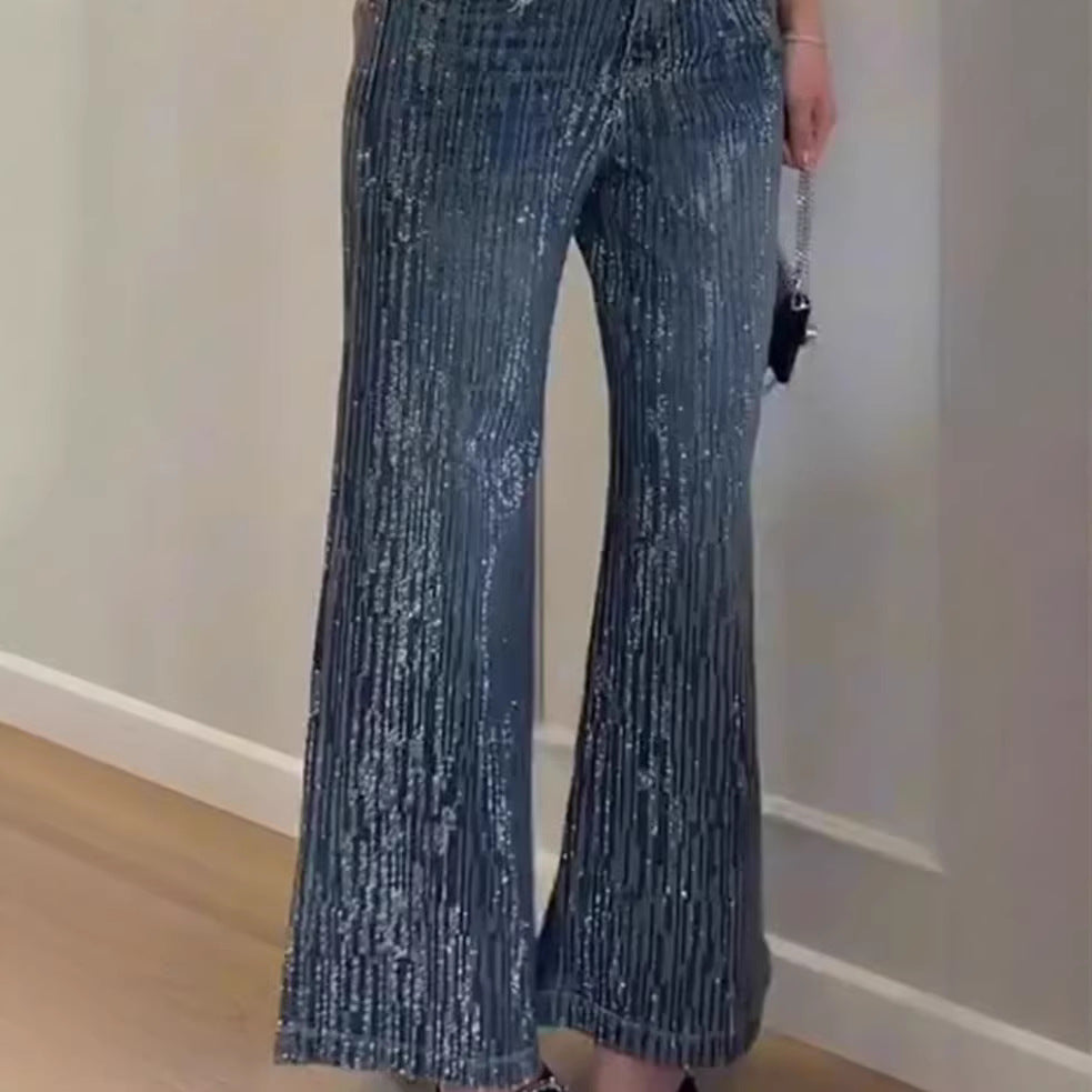 Damen Glitzernde weit geschnittene Jeans mit eleganter Texture Drune