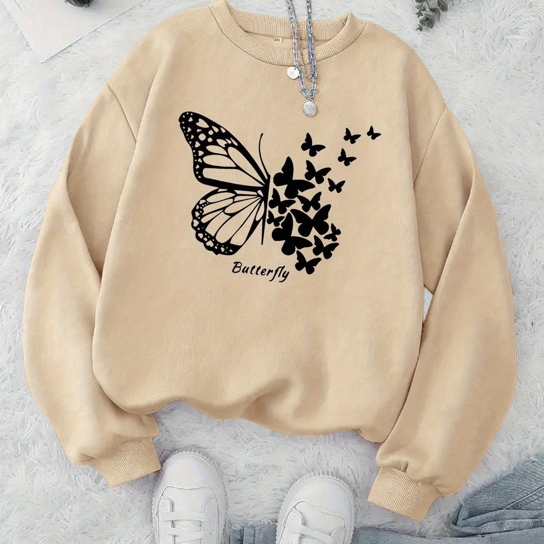 Damen Sweatshirt mit kreativem Schmetterlingsmotiv und lässigem Schnitt Drune