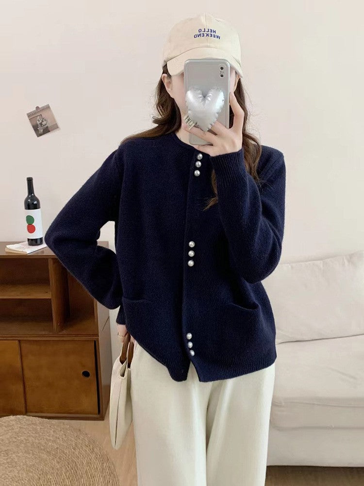 Damen Strickjacke mit eleganten Perlenknöpfen Drune