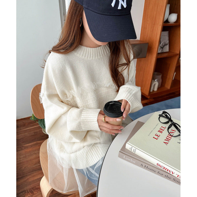 Damen Oversized Pullover mit Rüschendetails Drune