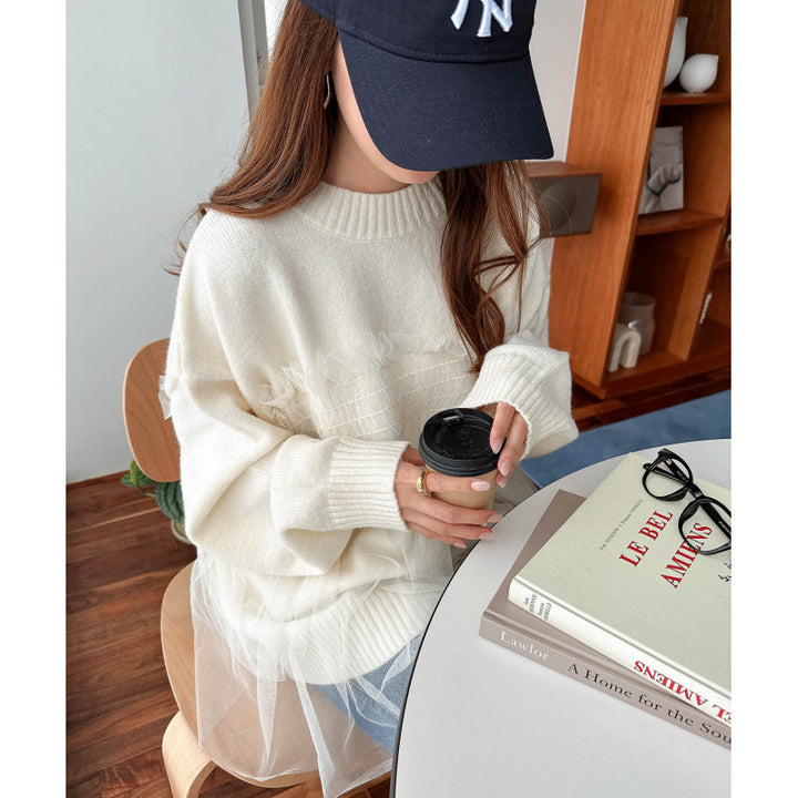 Damen Oversized Pullover mit Rüschendetails Drune