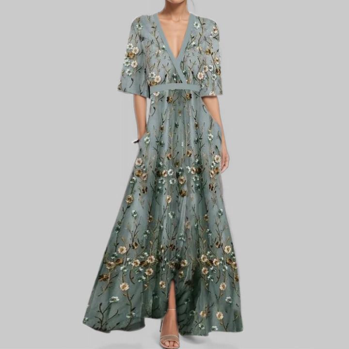 Damen Maxikleid mit buntem abstrakten Muster und V-Ausschnitt Drune