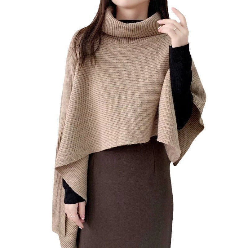 Damen Strickponcho mit hochgeschlossenem Kragen und eleganter Rippstruktur Drune