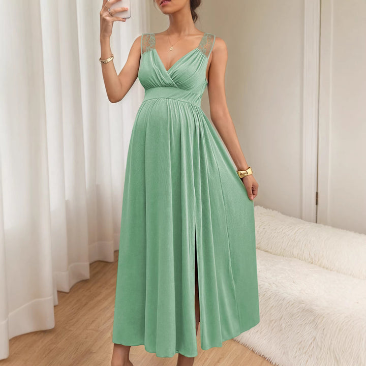 Damen Elegantes Maxikleid mit Spitzenakzenten und fließendem Rock Drune