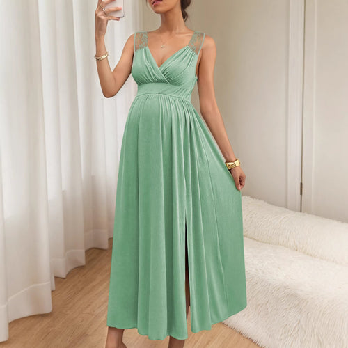 Damen Elegantes Maxikleid mit Spitzenakzenten und fließendem Rock Drune