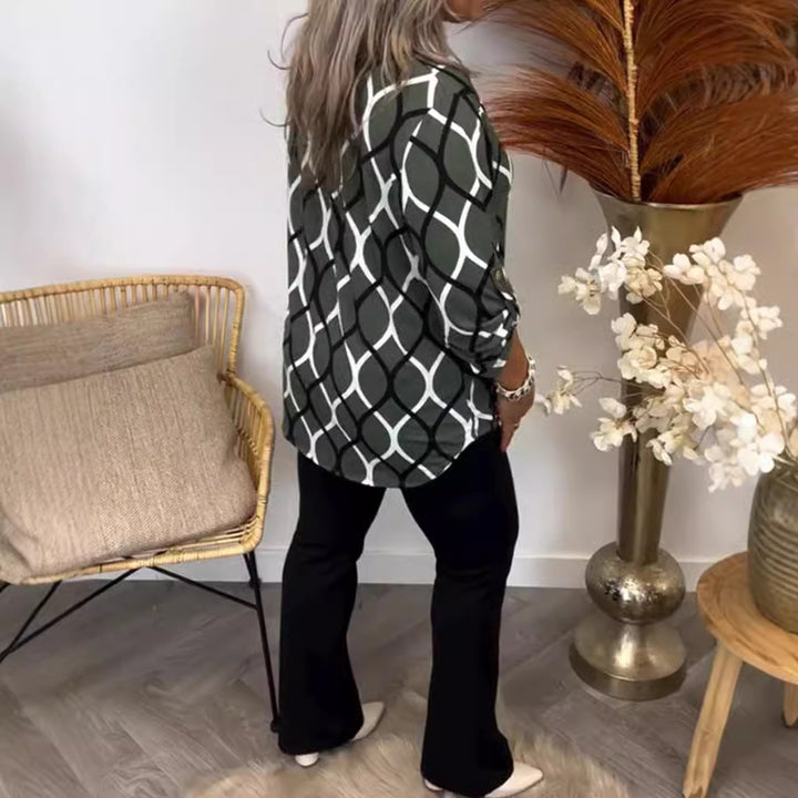 Damen Bluse mit graphischem Muster und seitlichen Taschen Drune
