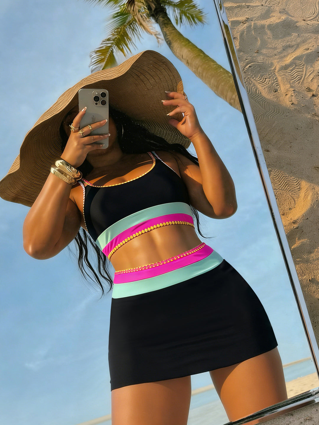 Damen Bikinikleid mit modischem Cut-Out und farbigen Akzenten Drune