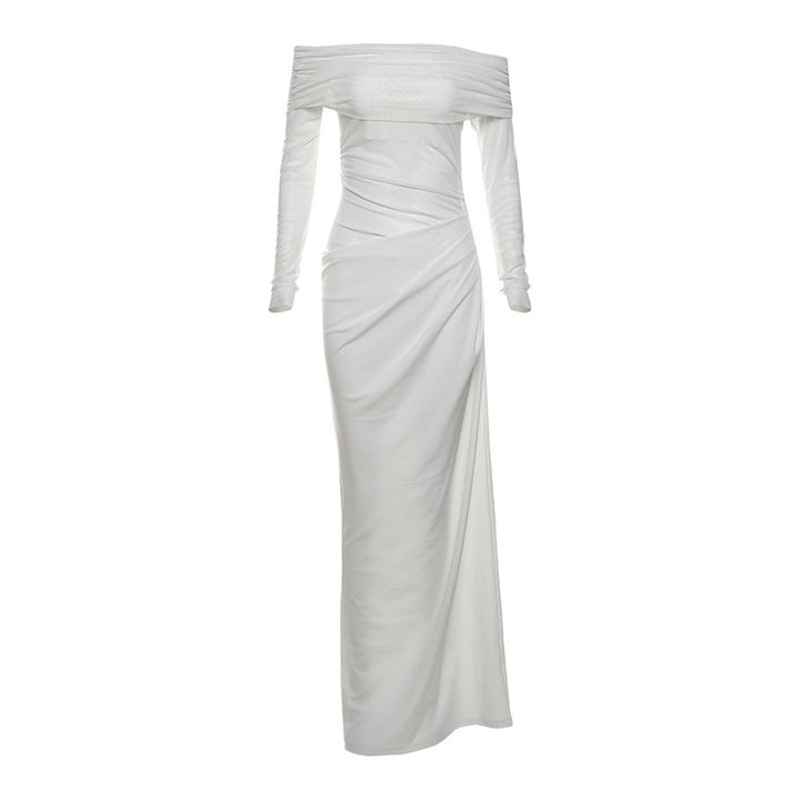 Damen Off-Shoulder Maxikleid mit figurbetonendem Design und Raffung Drune