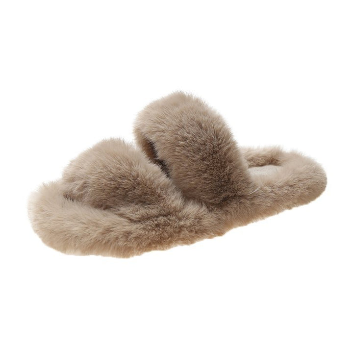 Damen Flauschige Hausschuhe mit doppeltem Riemen und weichem Innenfutter Drune