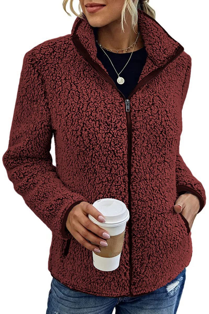 Damen kuschelige Fleecejacke mit hohem Kragen und praktischen Taschen Drune