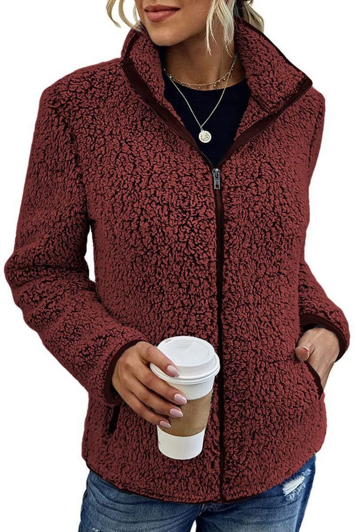 Damen kuschelige Fleecejacke mit hohem Kragen und praktischen Taschen Drune