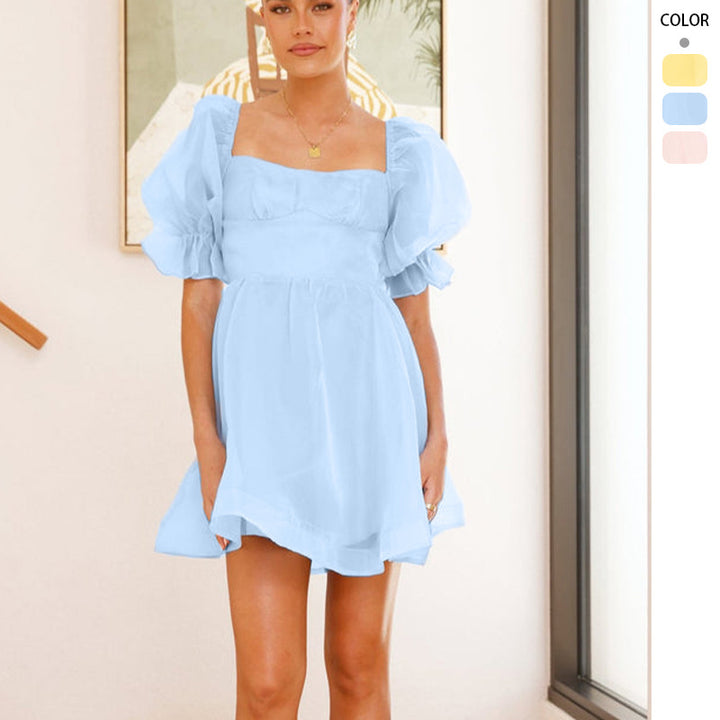Damen Minikleid mit voluminösen Puffärmeln und herzförmigem Ausschnitt Drune