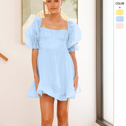 Damen Minikleid mit voluminösen Puffärmeln und herzförmigem Ausschnitt Drune