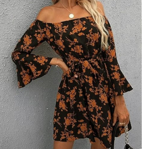 Damen Off-Shoulder Kleid mit buntem Muster Drune