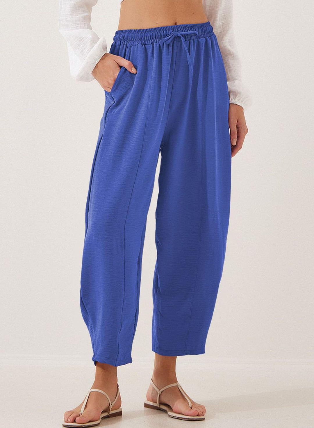 Damen lässige Freizeithose mit elastischem Bund und praktischen Seitentaschen Drune