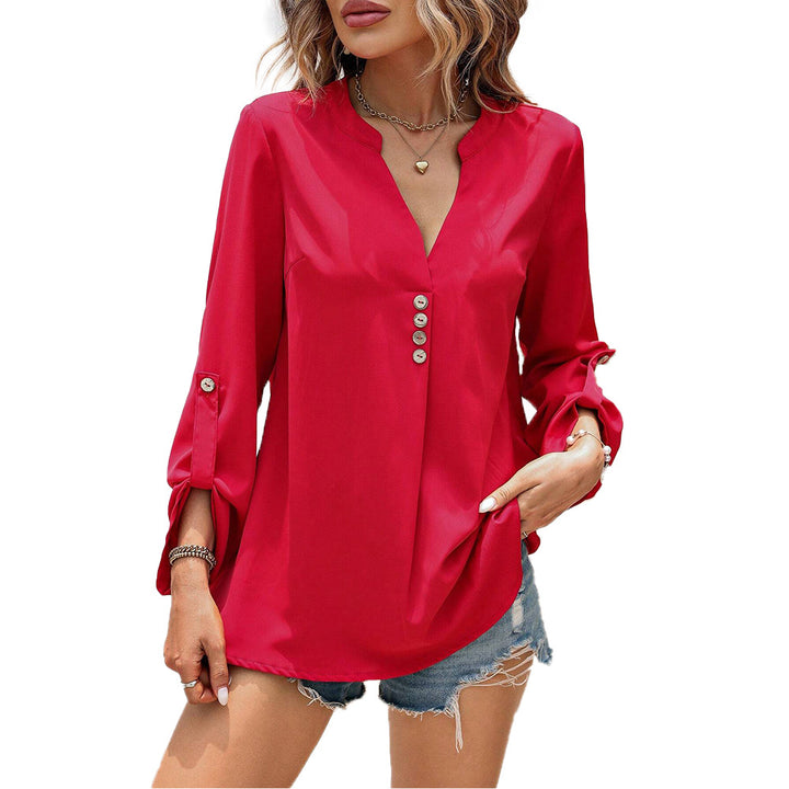 Damen Bluse mit elegantem V-Ausschnitt und raffinierten Knopfdetails Drune