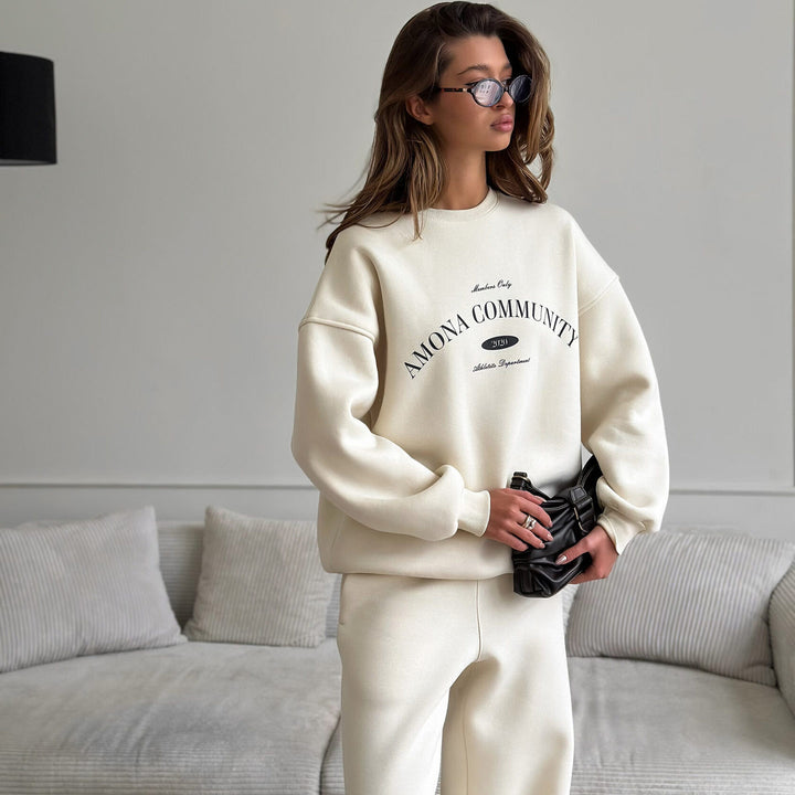 Damen Oversized Sweatshirt und lässige Freizeithose Set Drune