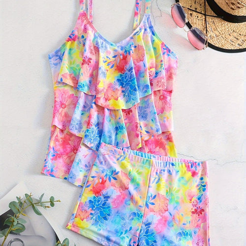 Damen Freizeit-Badeoberteil mit leichtem Rüschendesign und Shorts Drune