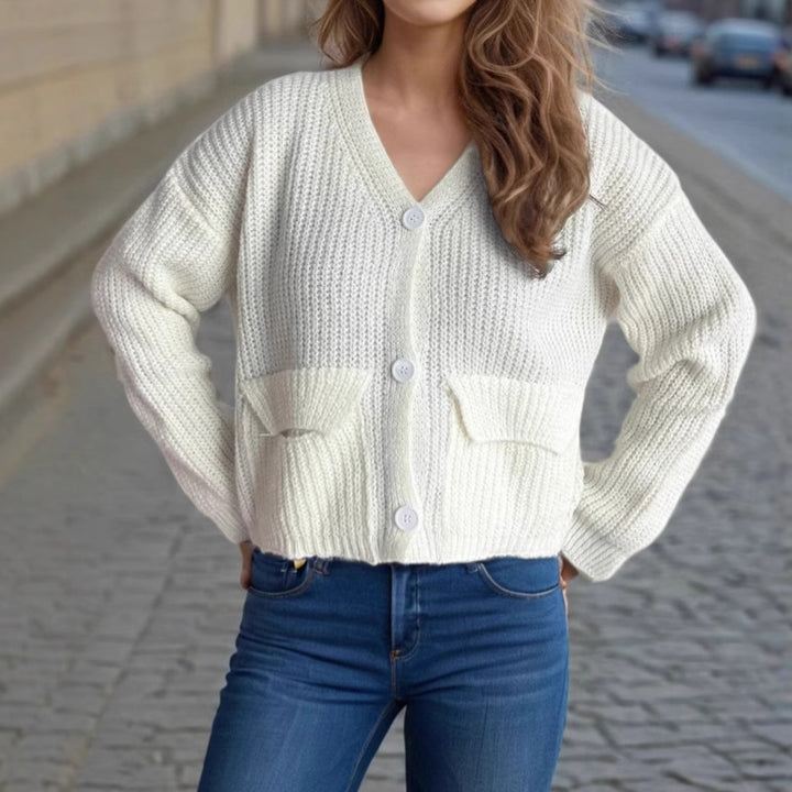 Damen oversized Strickjacke mit Knopfdetails und praktischen Taschen Drune