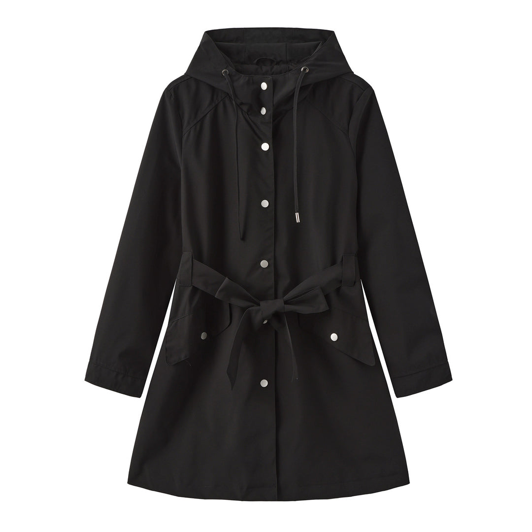 Damen modische Outdoorjacke mit Gürtel und Kapuze Drune