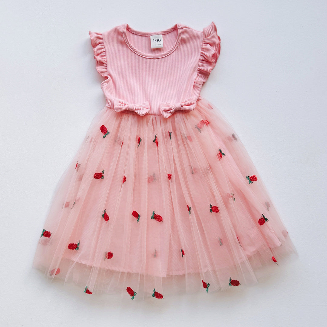 Mädchen Besticktes Tüll Festkleid mit Rüschensäumen Drune