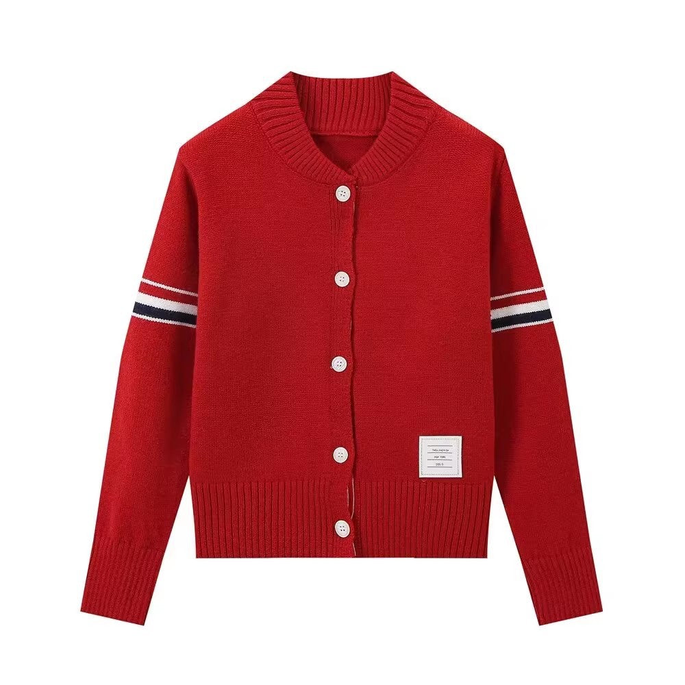 Damen modische Strickjacke mit Rundhalsausschnitt Drune