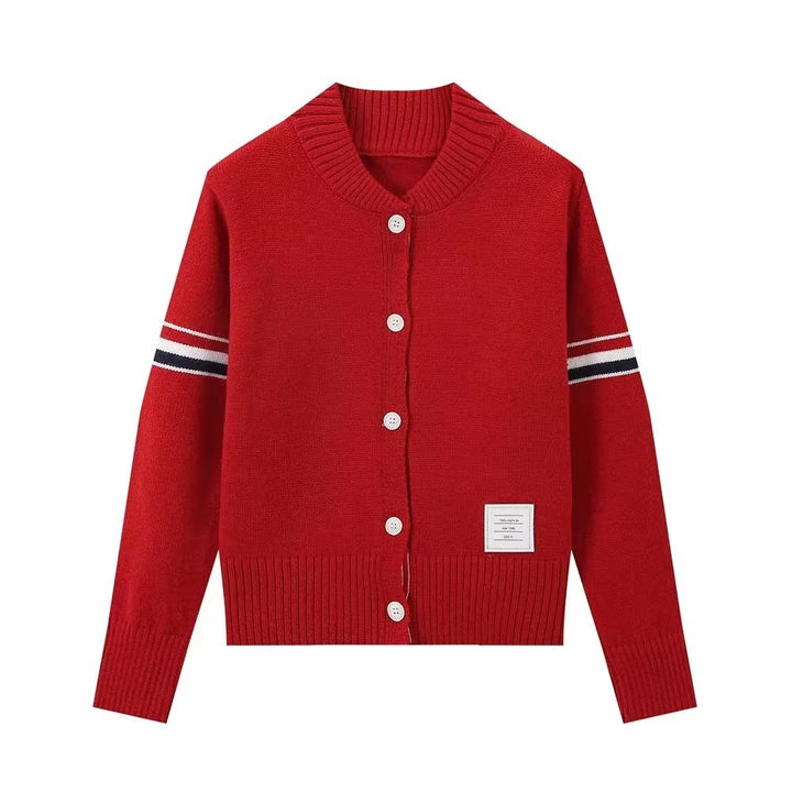 Damen modische Strickjacke mit Rundhalsausschnitt Drune