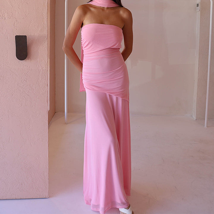 Damen Raffiniertes schulterfreies Maxikleid mit Rüschendetails Drune