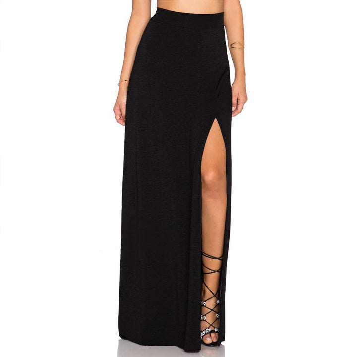 Damen Eleganter Maxi-Rock mit hohem Schlitz und elastischem Bund Drune