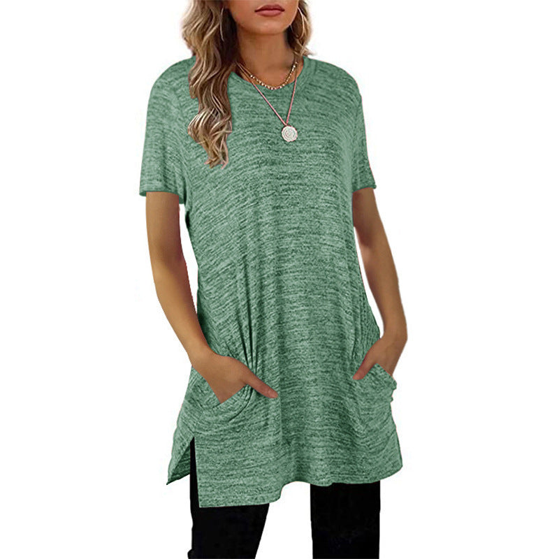 Damen Langarm-Tunika mit seitlichen Taschen und asymmetrischem Saum Drune