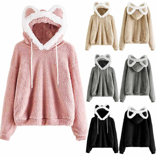 Damen Kuscheliger Kapuzenpullover mit Katzenohren Drune