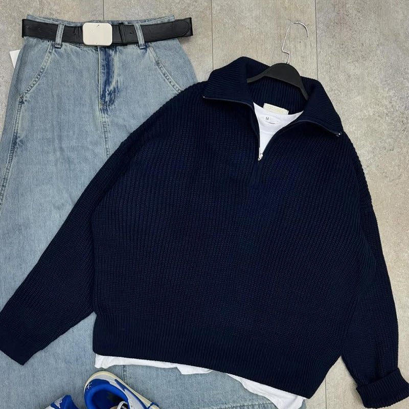 Damen Strickpullover mit hohem Kragen und Reißverschluss Drune