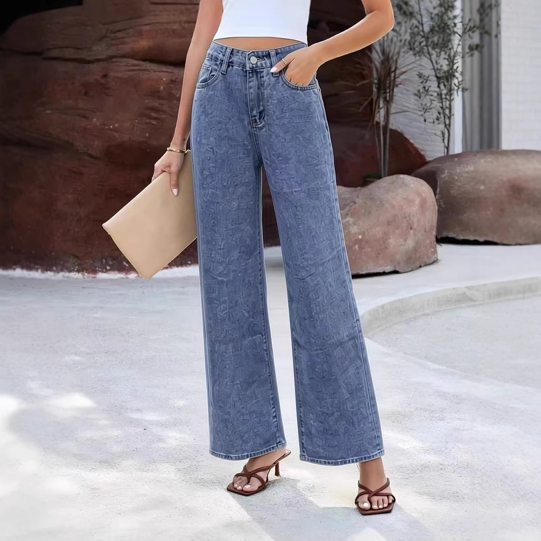 Damen Weite High-Waist Jeans mit klassischem Schnitt und ausgefransten Säumen Drune