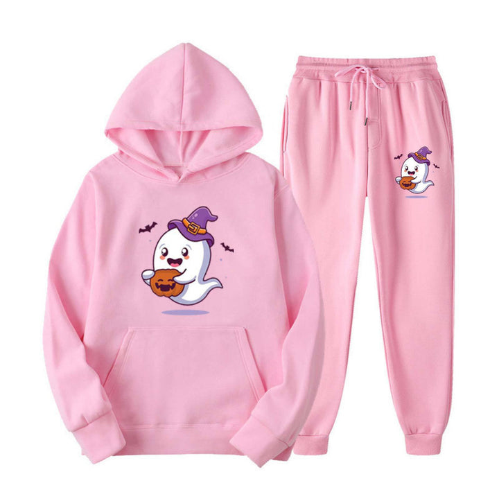 Unisex nan kuscheliger Kapuzenpullover und Jogginghose Set mit Halloween-Geistprint Drune
