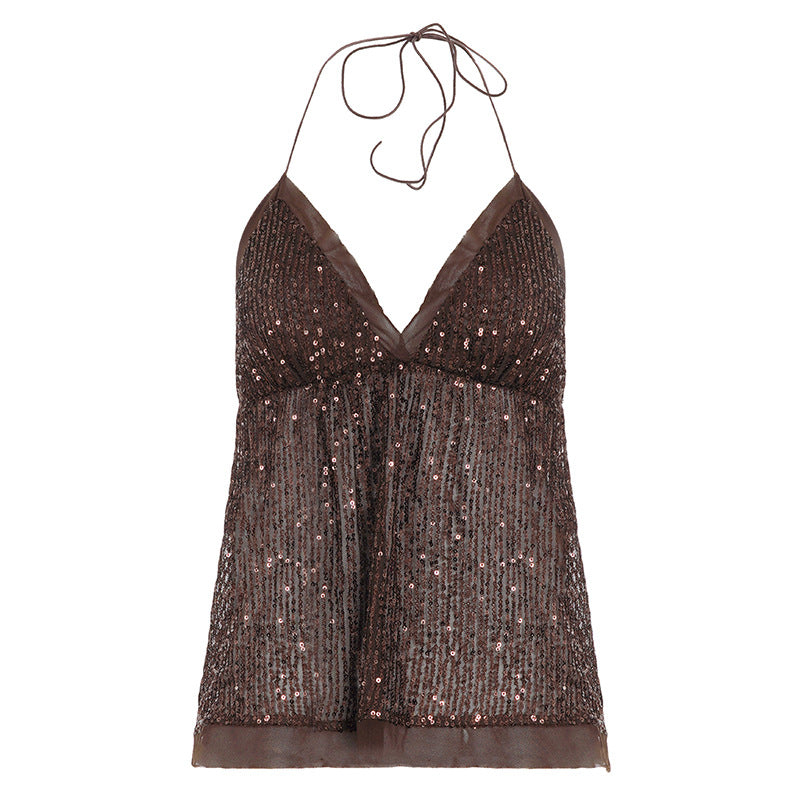Damen schickes Top mit funkelnden Pailletten und verstellbarem Träger Drune
