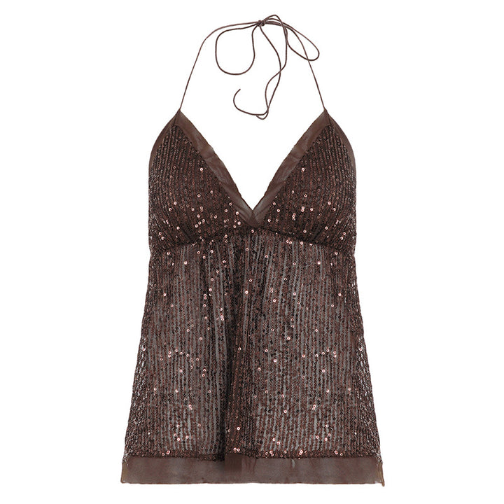 Damen schickes Top mit funkelnden Pailletten und verstellbarem Träger Drune