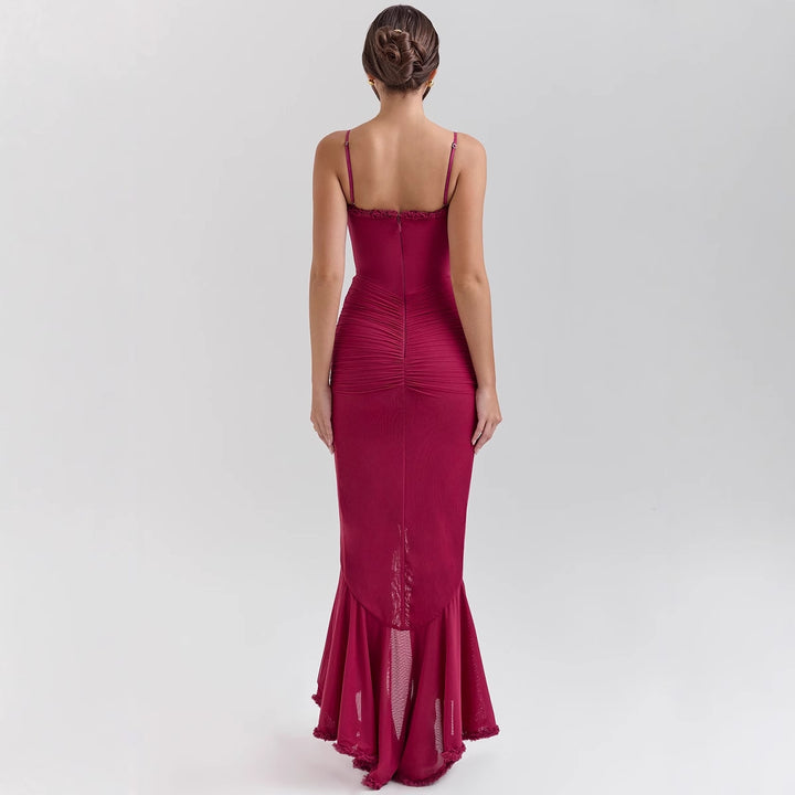 Damen Elegantes Maxikleid mit Rüschendetails und figurbetonendem Schnitt Drune