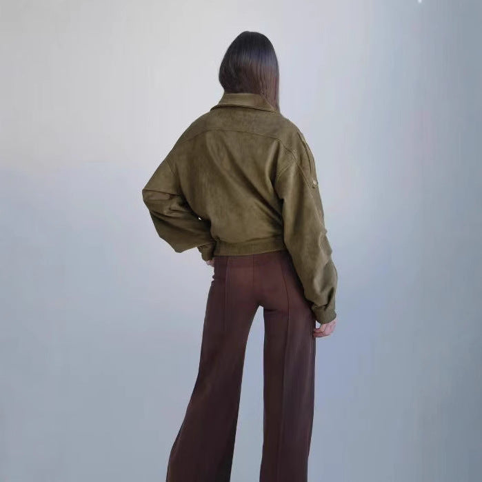 Damen Stilvolle Kurzjacke mit Gürtel und asymmetrischem Schnitt Drune