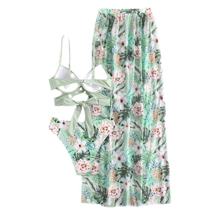 Damen Bikini-Set mit floralem Wickelrock und modischem Oberteil Drune