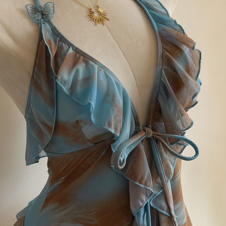 Damen Strandkleid mit transparenten Volants Drune