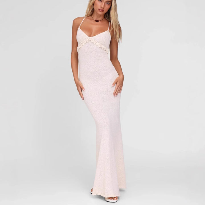 Damen Elegantes Maxikleid mit zartem Blumenakzent und figurbetontem Schnitt Drune