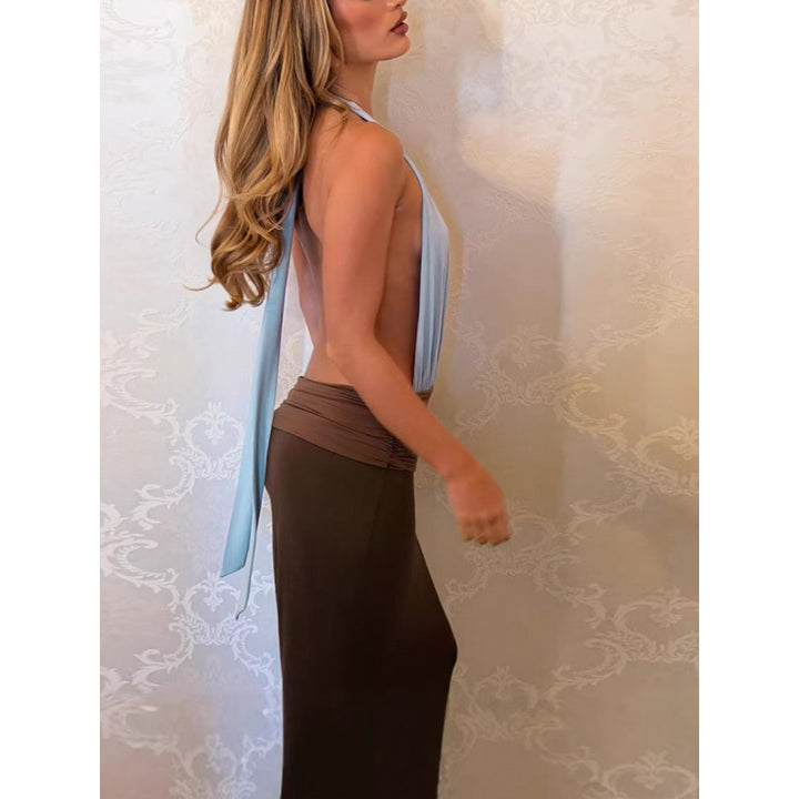 Damen Elegantes Maxikleid mit tiefem V-Ausschnitt und bauchbedeckendem Rockteil Drune