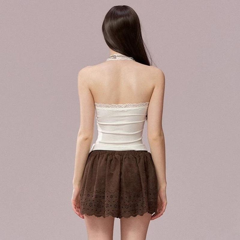 Damen Elegantes Haltertop mit Spitzendetails Drune